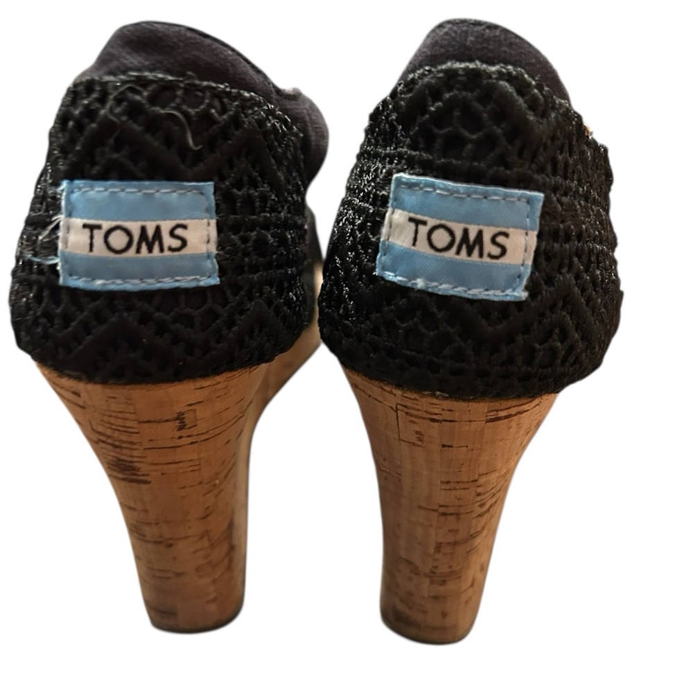 Toms Black Crochet Woven Wedge Sandals